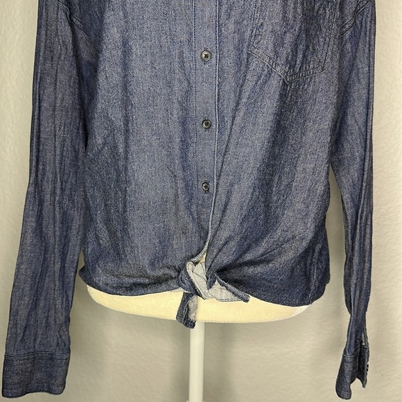 Prana Button Down Tie Front Blue Long Sleeve Organic Cotton Top Small - Picture 4 of 11